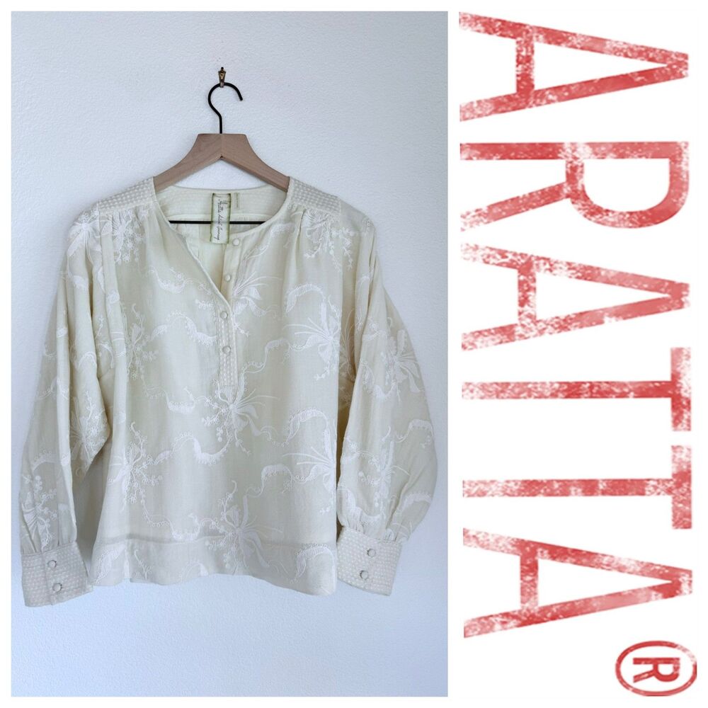 NEW Aratta SAMPLE Cream & White Fully Embroidered Floral Blouse Size Small